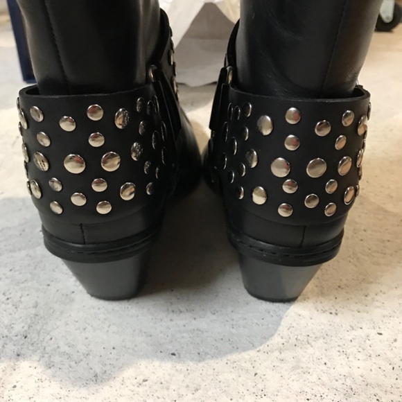 Harley-Davidson Studded Leather Moto Booties Women's Size 5.5 Black Pointy Toe - Picture 4 of 7